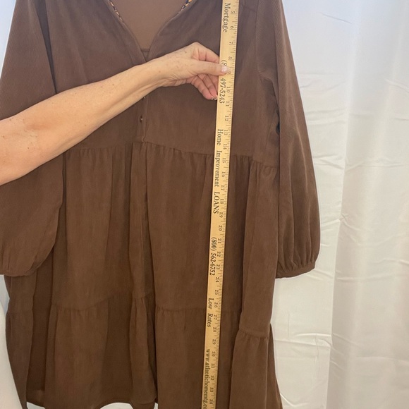 Umgee Brown Corduroy Tiered Dress /Tunic Babydoll Lg - Picture 7 of 7